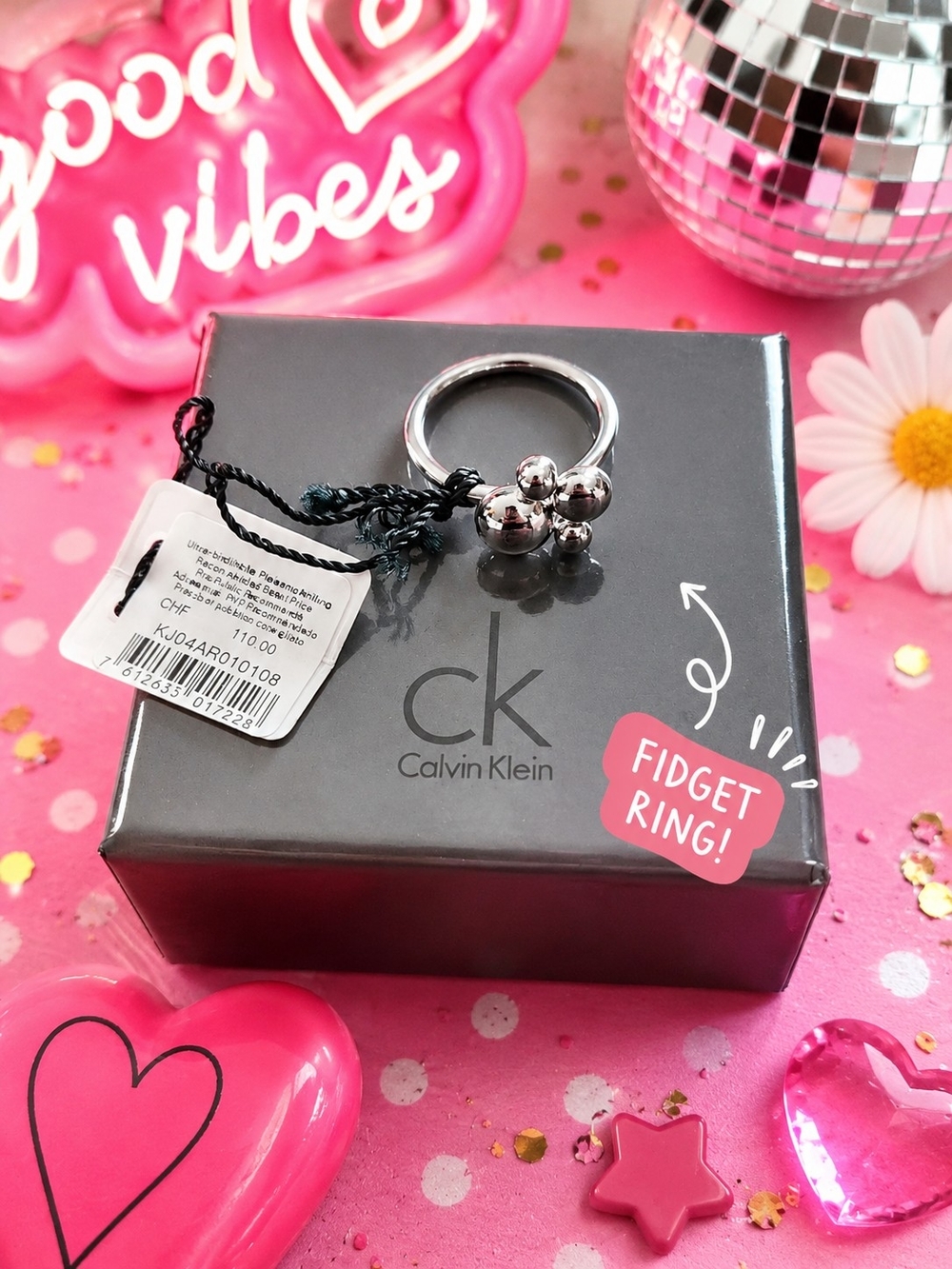 ✨️NWT Calvin Klein Silver Tone Fidget Ring Size 7 – Modern Bubble Design